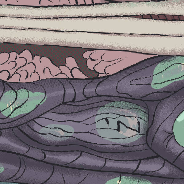 a detail shot zoomed into the undulating muted mass of layers