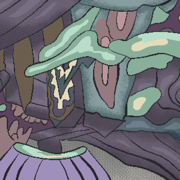 a detail shot zoomed into the undulating muted mass of layers