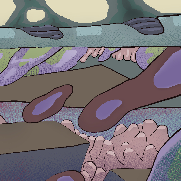 enlarged section of the undulating masses