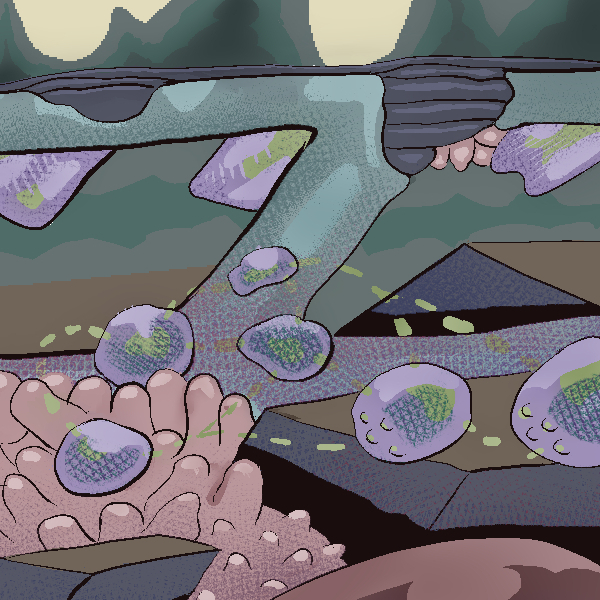 enlarged section of the undulating masses